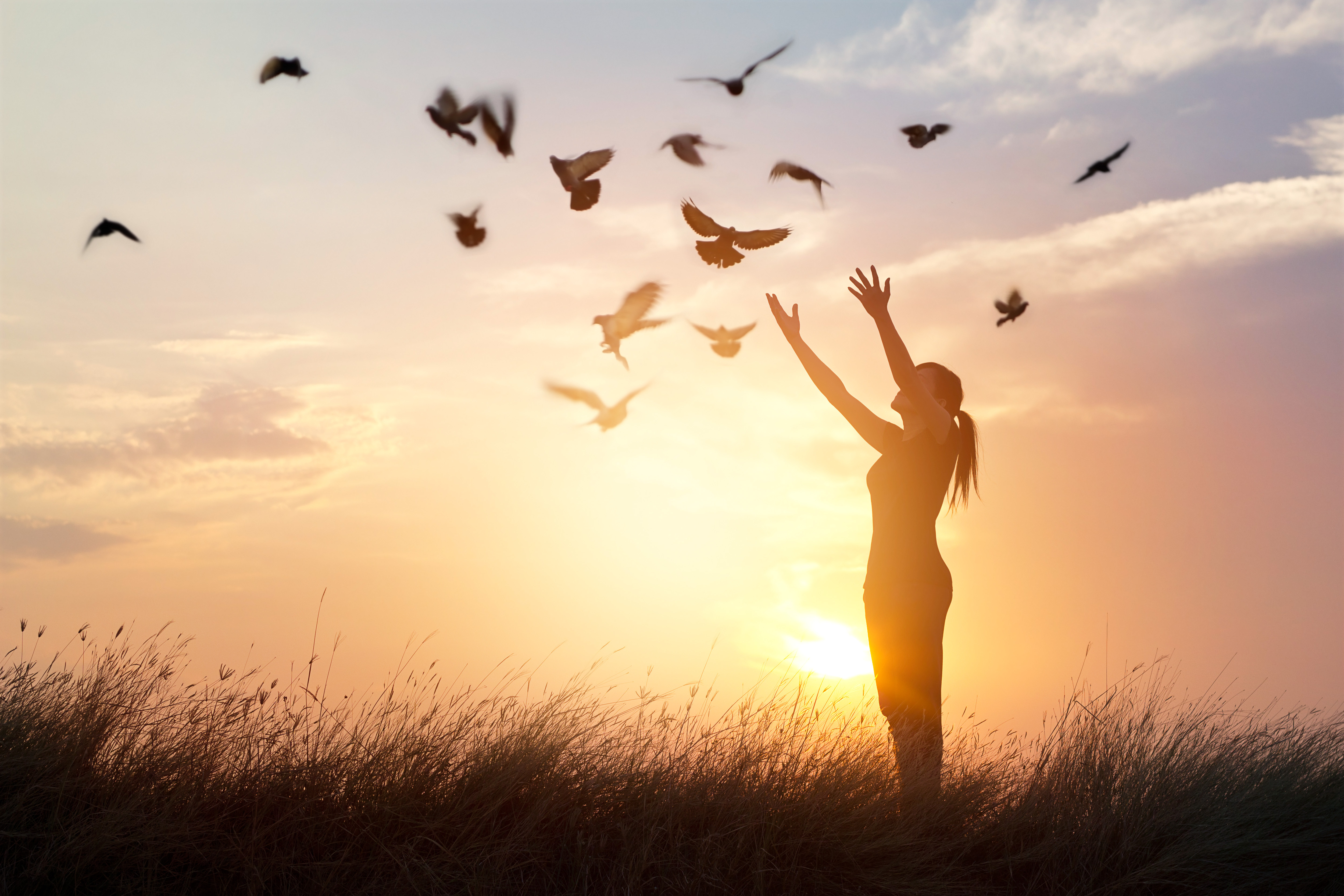 Woman Raising Hands To The Sky